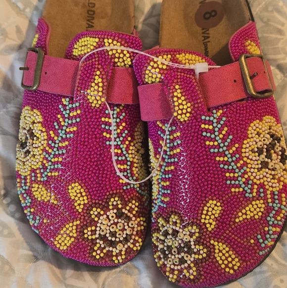 Shoes - Women's Pink Beaded Slip-On Clogs